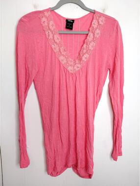 Vanity Top Womens Large Lace V Neck Ruched Back Y2K Long Sleeve Bella Elena